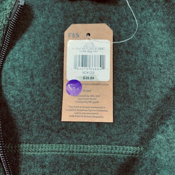 *NWT* Field & Stream Men's Dark Green Sweater Fleece Vest. Side MEDIUM - Picture 4 of 4